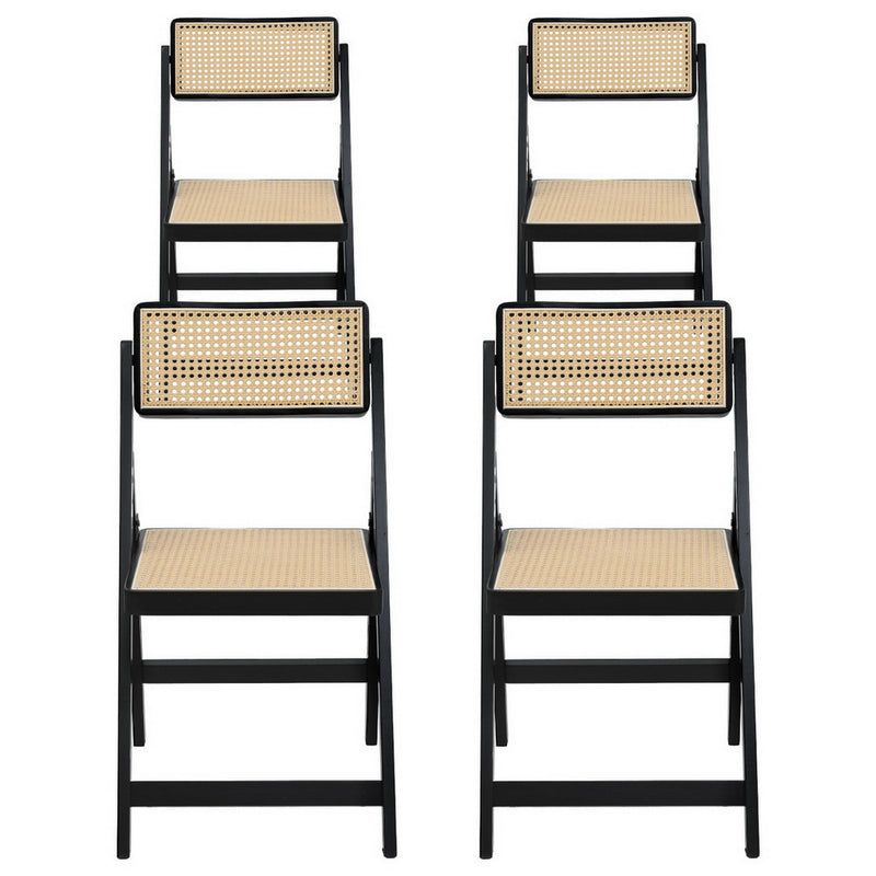 Artiss 4x Dining Chairs Wooden Rattan Foldable Black