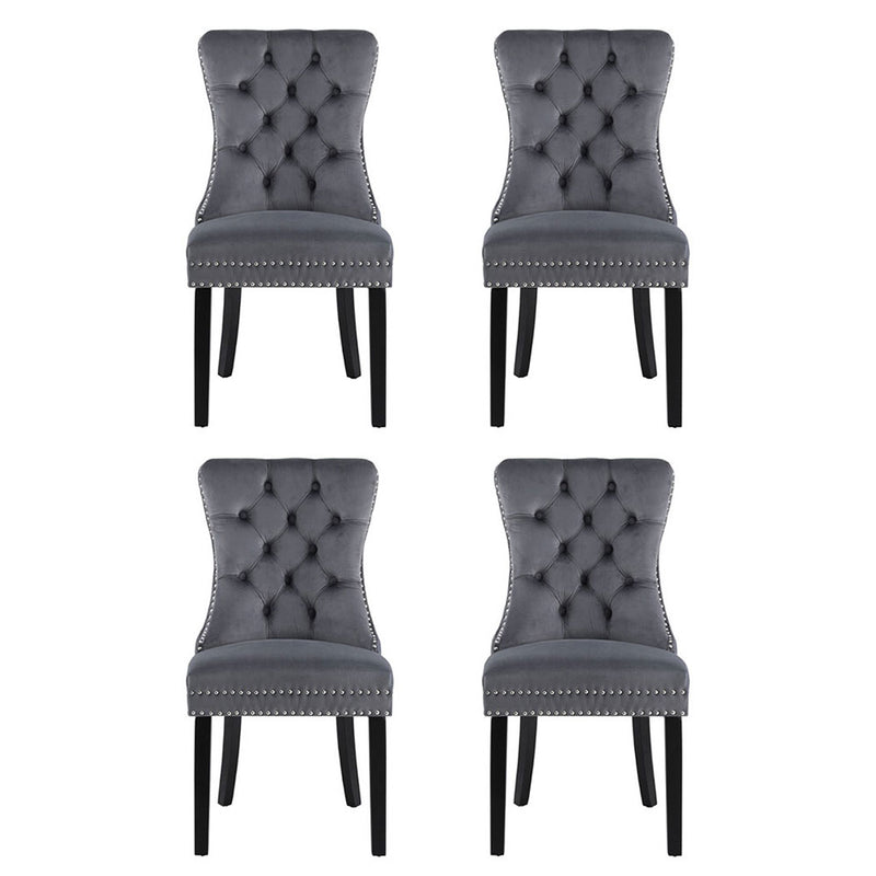 1 Set of 4 Artiss Dining Chairs Grey Velvet