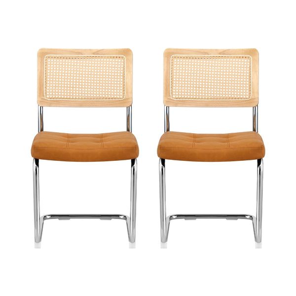 Artiss Dining Chairs Set of 2 PU Leather Rattan Cantilever Brown