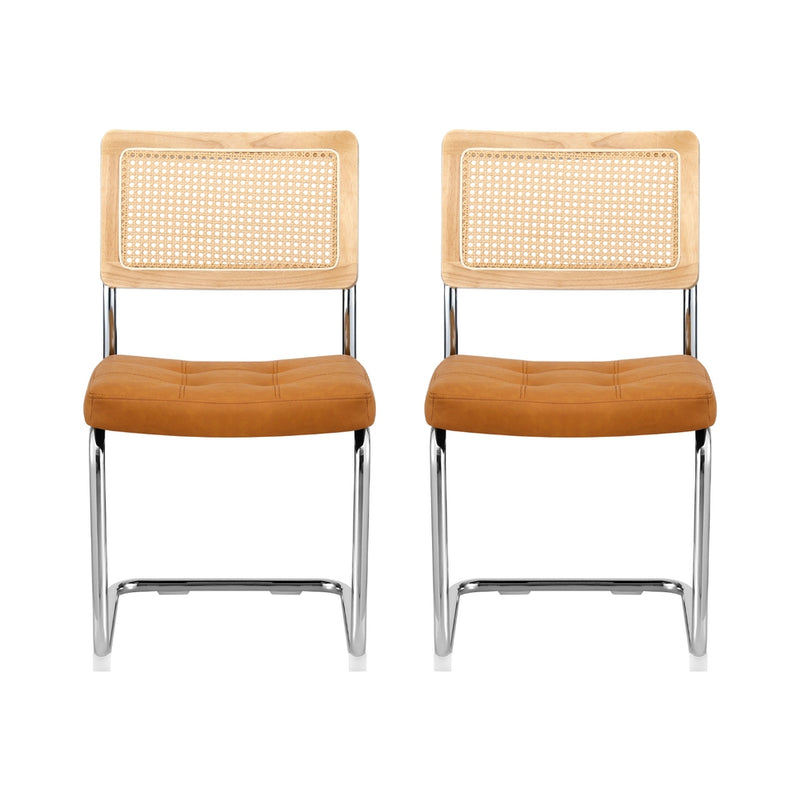 Artiss Dining Chairs Set of 2 PU Leather Rattan Cantilever Brown