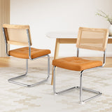 Artiss Dining Chairs Set of 2 PU Leather Rattan Cantilever Brown