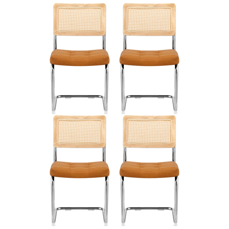 Artiss Dining Chairs Set of 4 PU Leather Rattan Cantilever Brown