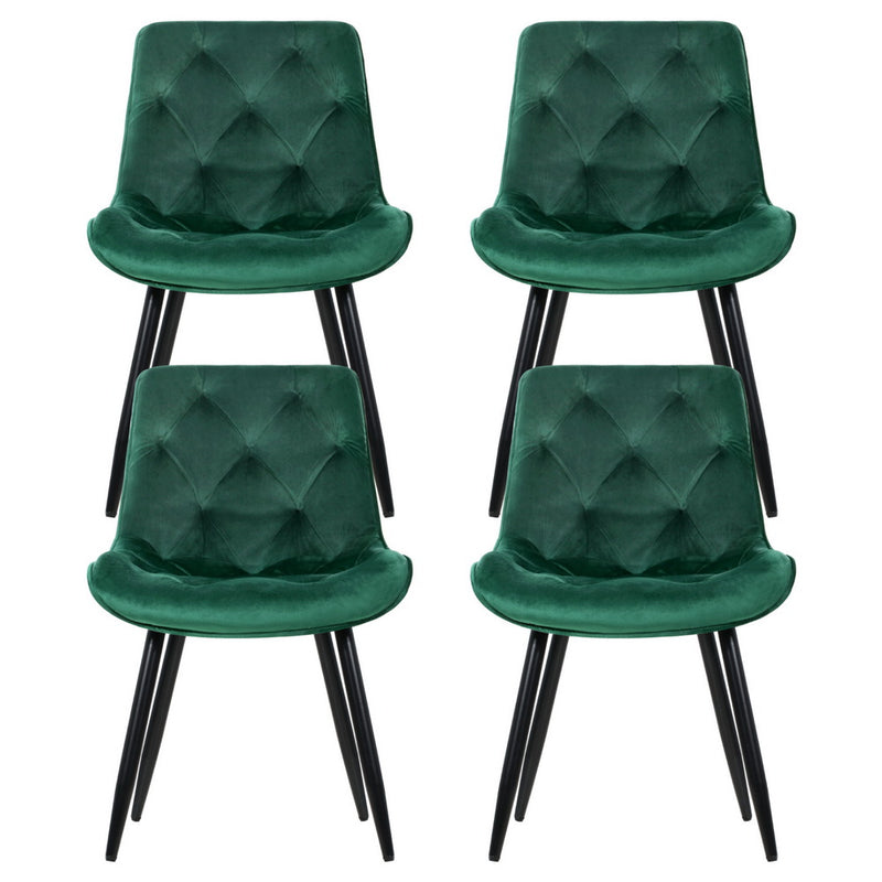 Artiss Dining Chairs Set of 4 Velvet Diamond Tufted Green