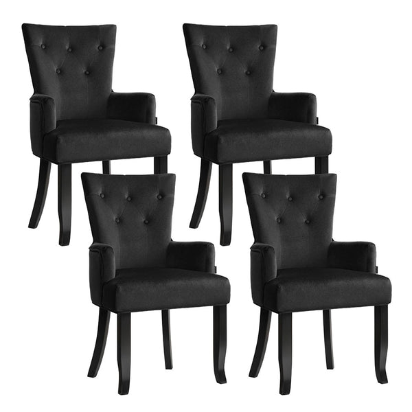4x Artiss Dining Chairs Velvet French Provincial Armchair Black