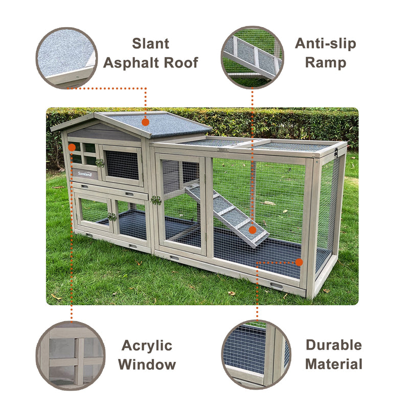 Samland Rabbit Hutch Cage Indoor and Outdoor Chicken Coop Guinea Pig Cage Bunny Cage Waterproof Roof
