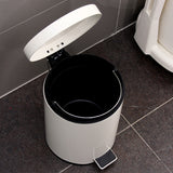5L Round Lidded Trash Can Foot Pedal Garbage Bin for Kitchen Bathroom Hotel-White