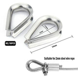 50 pcs M2 304 Stainless Steel Wire ROpe Thimbles Heart Thimble For Steel Cable For 2Mm Wire ROpe