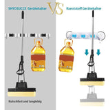 Stainless Steel Wall Mounted Broom Holder, Wall Mounted Broom Hanger With 4 Slots And 5 Hooks For Kitchen, Bathroom,