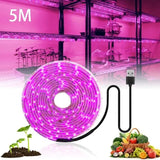 Full Spectrum USB LED Grow Light for Small Plants Greenhouse, 5M, Compatible with USB