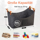 Firewood Basket | Premium Wooden Handle Indoor Felt Log Tote