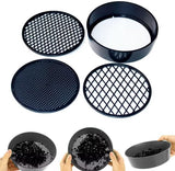 Adjustable plastic garden sieve - 4 in 1 - 12 cm - Compost sieve - Sand sieve - Round - Black - for domestic plants