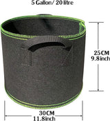 5 pieces - Plant growing bag - Grow bag - 5 Gallon - Grow pot - Plant bag - Sustainable - Reusable - Plant basket - Flowers - 25x30 CM - Black - non-woven fabric