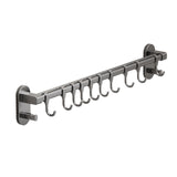 Kitchen Rail with Hooks, Pan and Pot Hangers for Kitchen Wall Mount, Kitchen Hook Rack, No Hole Hanging Rod Wall Mounted Storage Rack, Kitchen Utensil Rack with Removable S Hook, Aluminum Black