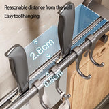 Kitchen Rail with Hooks, Pan and Pot Hangers for Kitchen Wall Mount, Kitchen Hook Rack, No Hole Hanging Rod Wall Mounted Storage Rack, Kitchen Utensil Rack with Removable S Hook, Aluminum Black