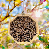 Bee House for Garden, Natural Wooden Bee Habitat with Metal Ground Stake, Attracts Pollinators, Improve Garden Productivty, Outdoor Decoration