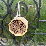 Bee House for Garden, Natural Wooden Bee Habitat with Metal Ground Stake, Attracts Pollinators, Improve Garden Productivty, Outdoor Decoration