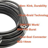 15M (50FT) High-Pressure Washer Hose - 5800 PSI Heavy-Duty Cleaning Hose with Longer Ring Nut