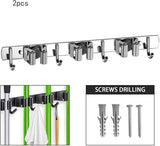 2 Pack Wall Mounted Broom And Mop Holder Set, Stainless Steel Organizer Rack With 4 Shelves And 5 Hooks, For Garage Kitchen Bathroom, Gray, 49 x 2 cm