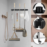2 Pack Wall Mounted Broom Holder And Mop Organizer, Stainless Steel Tool Rack With 4 Slots And 5 Hooks, For Kitchen Bathroom Garage, 49 x 2 cm