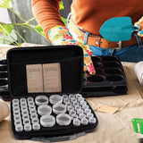 48 Slots Seed Storage Organizer with Seed Jars, Label Stickers and Funnel, Garden Seed Saving Box for Flowers, Plants and Vegetables, Black, Seeds Not Included