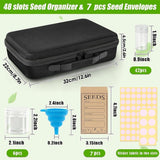 48 Slots Seed Storage Organizer with Seed Jars, Label Stickers and Funnel, Garden Seed Saving Box for Flowers, Plants and Vegetables, Black, Seeds Not Included