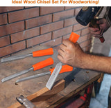4 Piece Wood Chisel Sets Woodworking Tools Set, Wood Chisels for Woodworking with Steel Hammer End, Wood Tools Chisel Set Woodworking with Ergonomic Plastic Handle, 6mm, 12mm, 18mm, 24mm