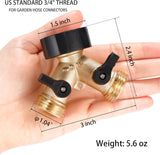 Garden Hose Splitter 2 Way Heavy Duty, Y Connector Brass Garden Hose Adapter, Hose Bib Splitter with 2 Extra Rubber Washers