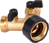 Garden Hose Splitter 2 Way Heavy Duty, Y Connector Brass Garden Hose Adapter, Hose Bib Splitter with 2 Extra Rubber Washers