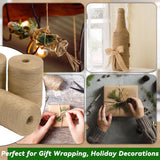 4 Pack Natural Jute Twine String (328 ft Each), 3-Ply Durable Brown Craft Twine for Gardening, Gift Wrapping, Flower Bouquet, Arts & Crafts, Hemp & Burlap String for DIY Projects