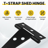 8 Pcs T Strap Gate Hinges, Heavy Duty 2 inch Barn Door Hinges, Black Tee Shed Hinge with Mounting Screws for Barn Door, Shed or Wooden Fences