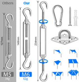 Sun Shade Sail Hardware Kit 6 Inch for Rectangle & Triangle Shade Sail Install, Stainless Steel Shade Sail Fixing Accessories for Outdoor Patio Canopy Garden, Heavy Duty Awning Attachment Set (44 Pcs)