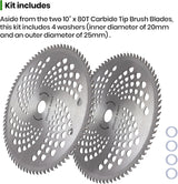 (2-Set) 10" x 80T Carbide Tip Brush Blades – for Cutter, Trimmer, Weed Eater | Made from Premium Stainless Steel That Lasts Long | Cuts Like Butter