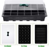 Petluno 4-piece seedling trays, 24-cell plastic seedling propagation trays, flower seed growing containers with adjustable ventilation openings for greenhouse, garden, home (with lids and bases)
