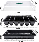 Petluno 4-piece seedling trays, 24-cell plastic seedling propagation trays, flower seed growing containers with adjustable ventilation openings for greenhouse, garden, home (with lids and bases)