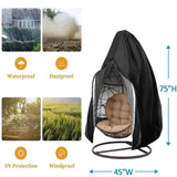 75 x 45 inches Egg Chair Cover Waterproof Swing Chair Cover with Zipper Drawstring Patio Hanging Chair Cover Outdoor Furniture Cover
