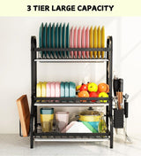 Dish Drying Rack 3 Tier Large Capacity Kitchen Storage with Utensil and Cutting Board Holder