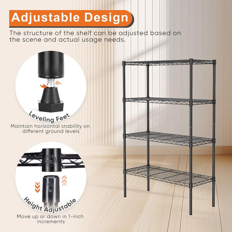 CARLA HOME 4-Tier Adjustable Metal Storage Shelves Wire Rack Organizer for Kitchen, Pantry, Bathroom or Laundry Room (60cm W x 40cm D x 140cm H)