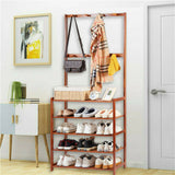 Bamboo 5-Tier Hat Coat Shoe Rack Entryway Bench Hanger Storage