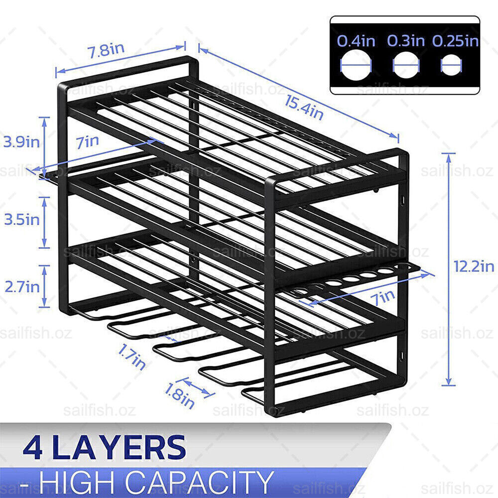 4-Layer Heavy Duty Drill Holder Wall Mount Tool Rack Organizer,