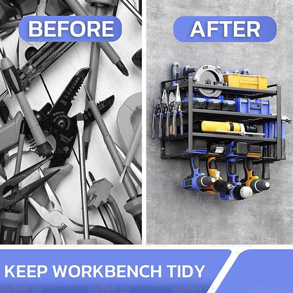 4-Layer Heavy Duty Drill Holder Wall Mount Tool Rack Organizer,