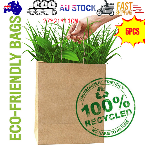 5pcs Bulk Kraft Paper Bags Gift Shopping Carry Craft Brown Retail Bag with Handles Au M