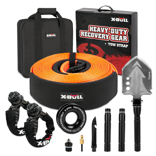 X-BULL 4WD Recovery Kit Snatch Strap Soft Shackles Folding Shovel Survival 4X4