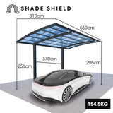SHADE SHIELD Single Cantilever Carport 3.0m x 5.5m x 3.5m, Aluminium Alloy Frame, Polycarbonate Roof, Shelter for Car or Outdoor Living