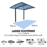 SHADE SHIELD Single Cantilever Carport 3.0m x 5.5m x 3.5m, Aluminium Alloy Frame, Polycarbonate Roof, Shelter for Car or Outdoor Living