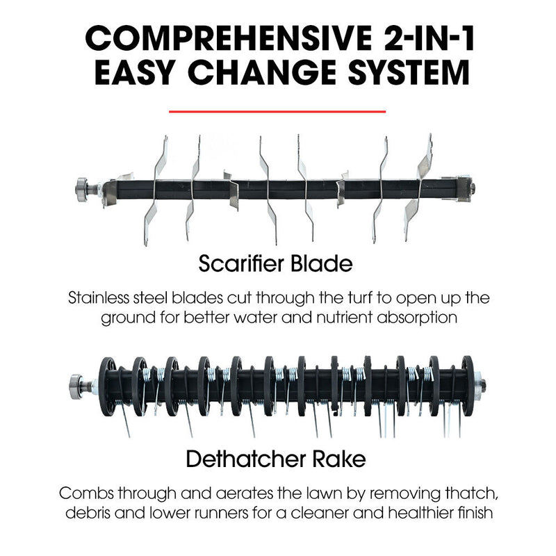 BAUMR-AG 370SX 40V SYNC Cordless Lawn Aerator & Scarifier, Skin Only, Brushless, Scarifying Blade and Dethatcher Rake Cartridges, 4 Depths