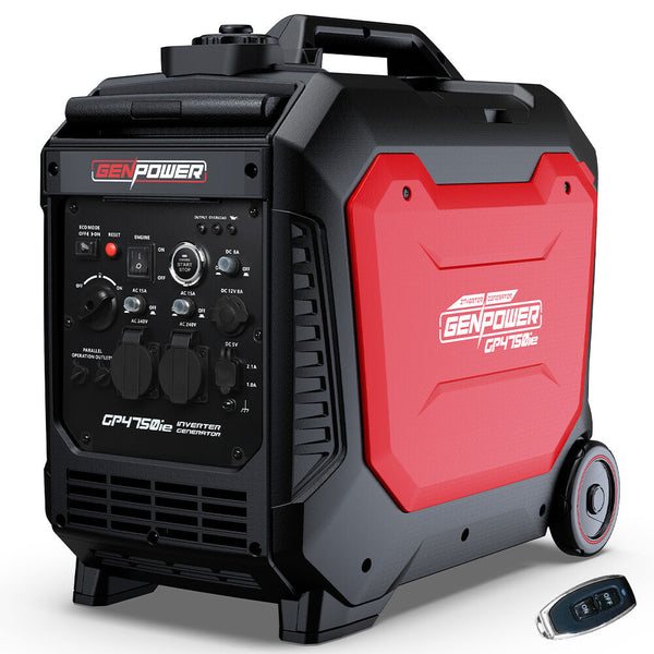 4.7kW Peak 3.8kW Inverter Generator | Push Button & Remote Start, Portable w/ Wheels, Camping, Backup, Mobile A/C| GENPOWER