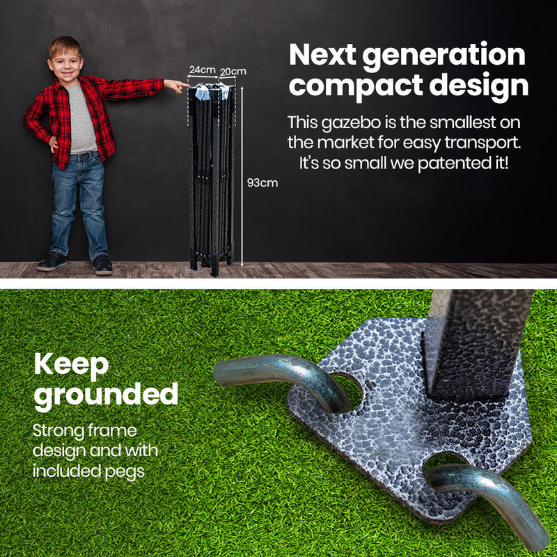 RED TRACK 3.6x2.2m Ultra Compact Folding Gazebo, Walls, Carry bag, Portable Outdoor Popup Marquee for Camping Beach, White