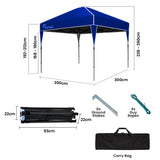 RED TRACK 3x3m Ultra Compact Folding Gazebo, Carry bag, Portable Outdoor Popup Marquee for Camping Beach, Navy Blue