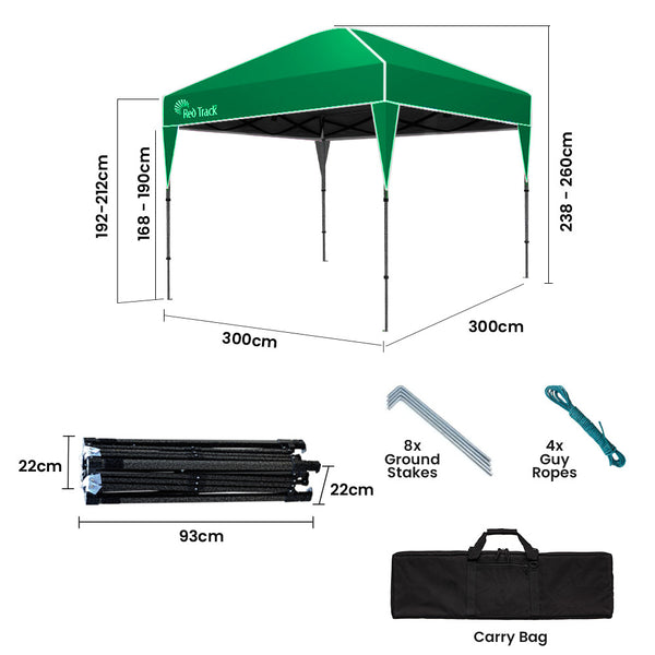 RED TRACK 3x3m Ultra Compact Folding Gazebo, Carry bag, Portable Outdoor Popup Marquee for Camping Beach, Green