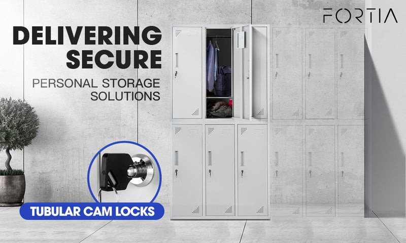 FORTIA 6 Door Metal Storage Cabinet Lockers for Gym Office - Grey